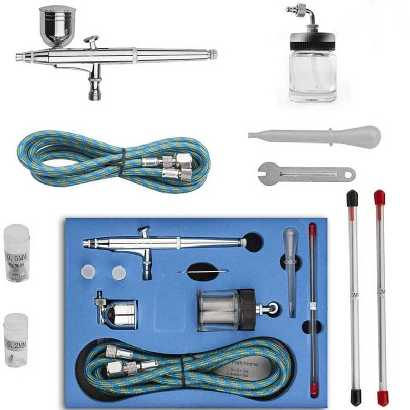 Zijevoer Airbrush -kit 134k 0,2 mm / 0,3 mm / 0,5 mm Dual Action Airbrush met 7cc / 20cc kopje voor verfspuitpistoolset voor cakedecoratie, schilderen, modelleren, tekenen, autoververf